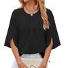 Solid Color Round Neck Five Quarter Sleeve Short Sleeved Loose Chiffon Top for Women Tops