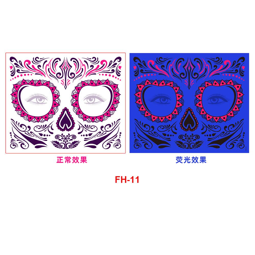 Fluorescent Halloween Face Stickers Tattoo Stickers Party Party Party Day of the Dead Masquerade Face Temporary Stickers