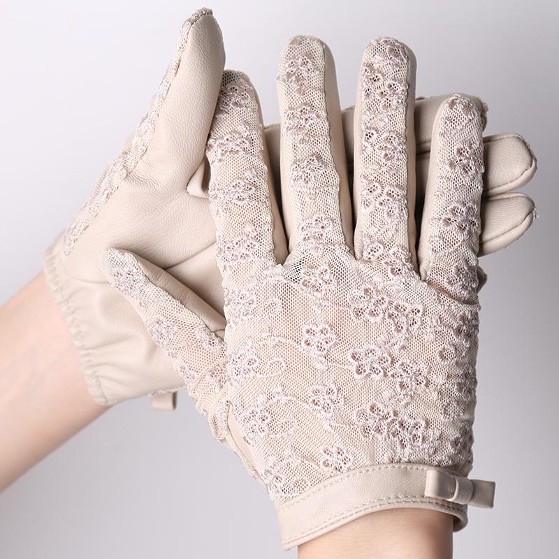 Кружевные кожаные перчатки Черные короткие перчатки из овчины