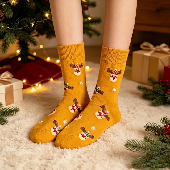 Christmas Stocking Stuffers Cute Stockings, Cotton Crew Socks for Women,Soft Breathable Holiday Santa Claus Thermal with Gingerbread Man/Reindeer/Bell