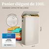 Panier à linge - HENNEZ - Panière Linge Couvercle - 100L - Beige - Poignée Bambou