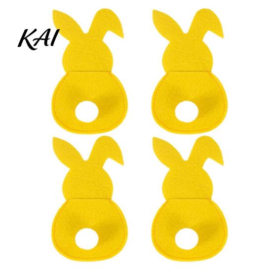 Easter Dinner Table Decor 4 Pcs Bunny Cutlery Holders, Felt Tableware Pouch Bags, Cute Rabbit Utensil Plush Tail Settings Sleeve, Spring Fork
