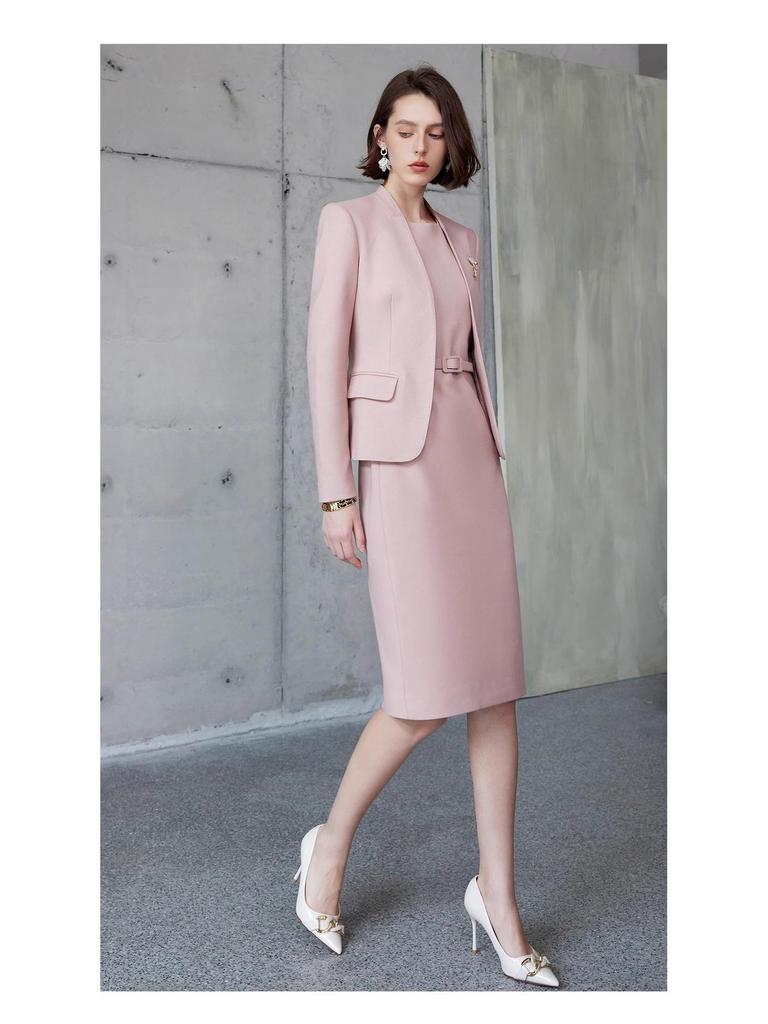 AD Unique Autumn 2024 Exquisite Professional Suit: Collarless Blazer & Dress Set