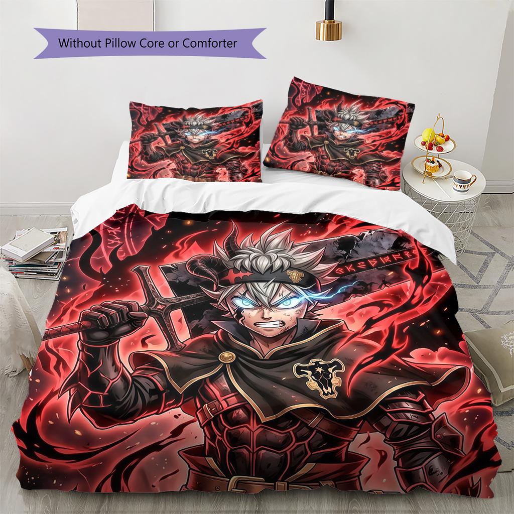 Black Clover Pattern Bedding Quilt Set Home Decoration Gift (1 * duvet cover + 2 * pillowcase without core)