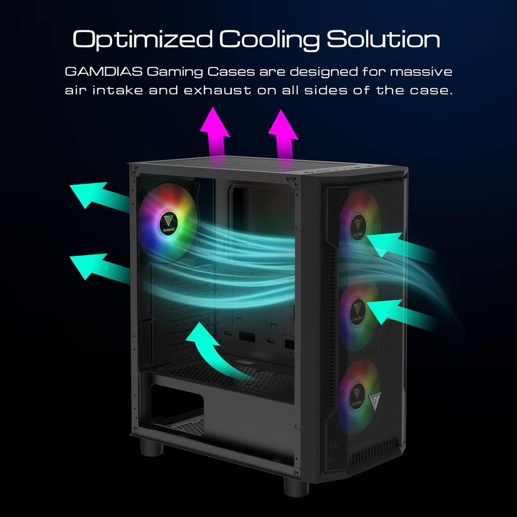 Корпус игрового ПК GAMDIAS ATHENA M6 LITE Корпус ATX Бесшовное закаленное стекло Окна 4 120 мм ARGB вентилятор Три стороны Подсвечивающаяся сетчатая передняя панель Перфорированная