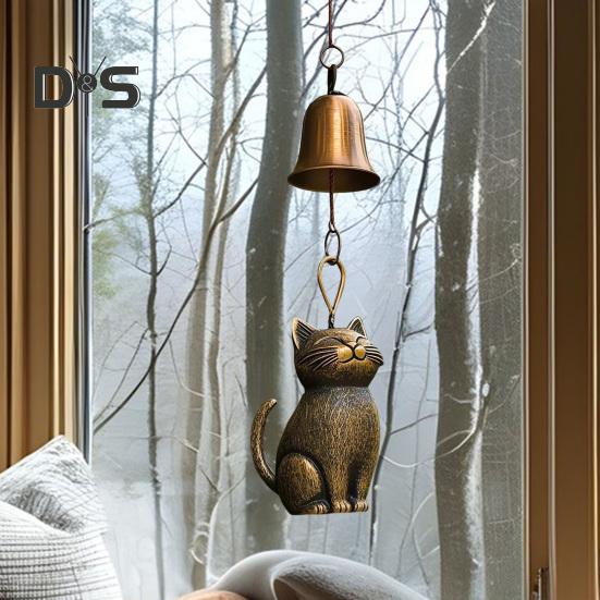 Кошачья подвеска в виде колокольчика, уличная подвеска в виде котенка, садовая металлическая статуэтка кошки, памятное украшение для украшения крыльца, подарок любителям кошек