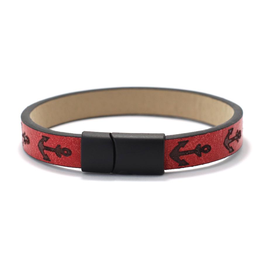 Alloy Handmade Leather Bracelet Men Printed Anchor Braslet Magnet Clasp Vintage Sports Wrist Guard Jewelry Gift Homme Pulsera