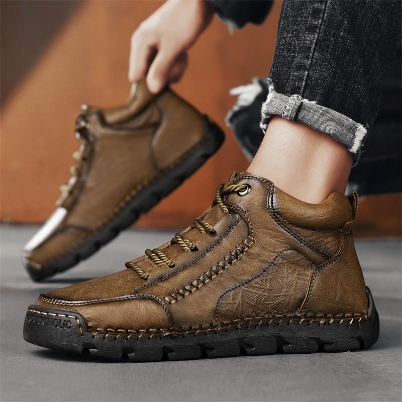 Осенне-зимняя обувь больших размеров, ретро ботинки с высоким верхом, мужские кожаные ботинки, модные мужские ботильоны средней высоты