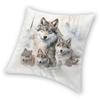 Wolf Family Winter Forest Square Pillowcase Polyester Linen Velvet Creative Zip Decor Home Cushion Cover