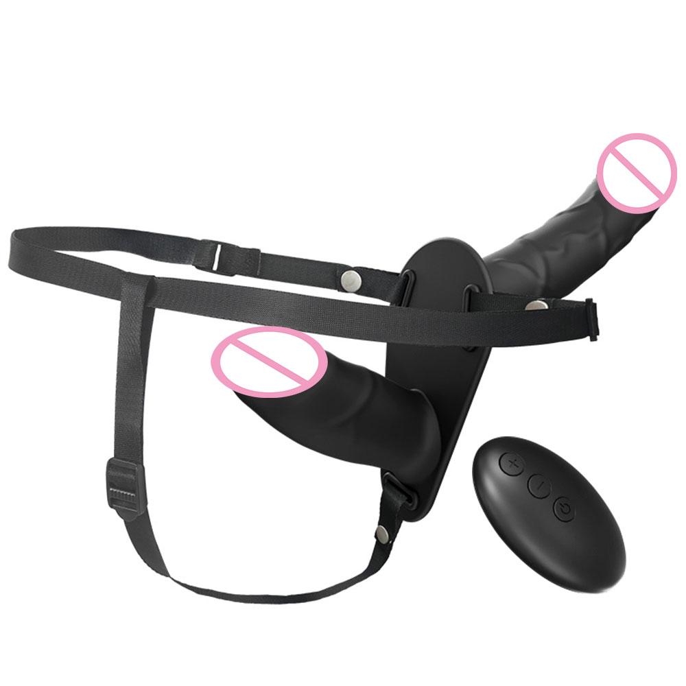 Double Head Artificial Penis Wearable Electric Strapon Vibrator For Lesbian Vibrating Sex Toys Strap On Belt Dildos For Girl