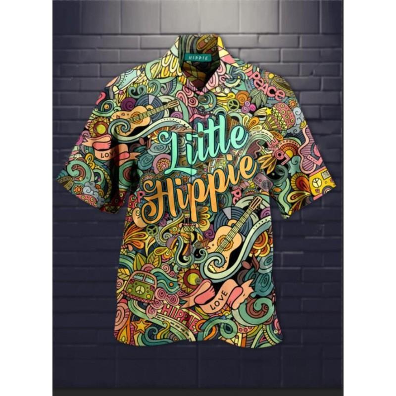 Mens Short Sleeve Shirt 3D Digital Print Casual Open Front Loose Fit Top Young Adults