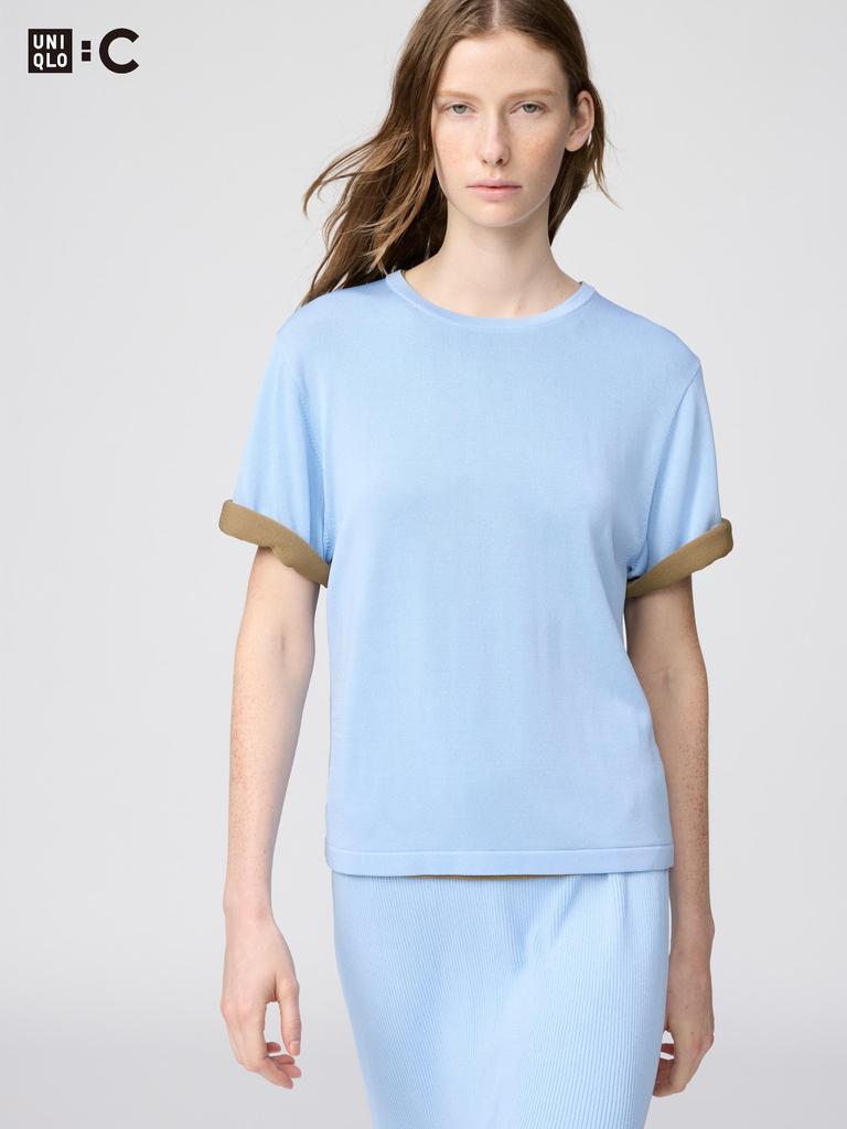 Uniqlo Японская Коробчатая Вязаная Футболка Моющаяся