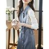 Casual Denim Dress Spring Simple Elegant Collar Contrast Stitching Drawstring Waist