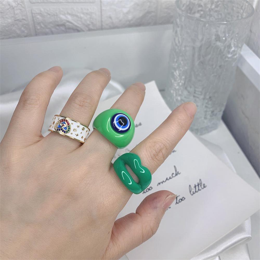 Personality New Punk For Women Square Geometric Fashion Jewelry Resin Rings Lips Finger Ring