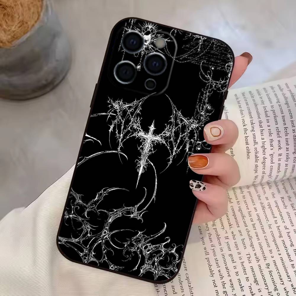 Прозрачный чехол для телефона с готическим крестом и лозой для iPhone 17,16,15,14,13,12,11 Plus,Pro Max,XS, Мягкий силиконовый черный чехол