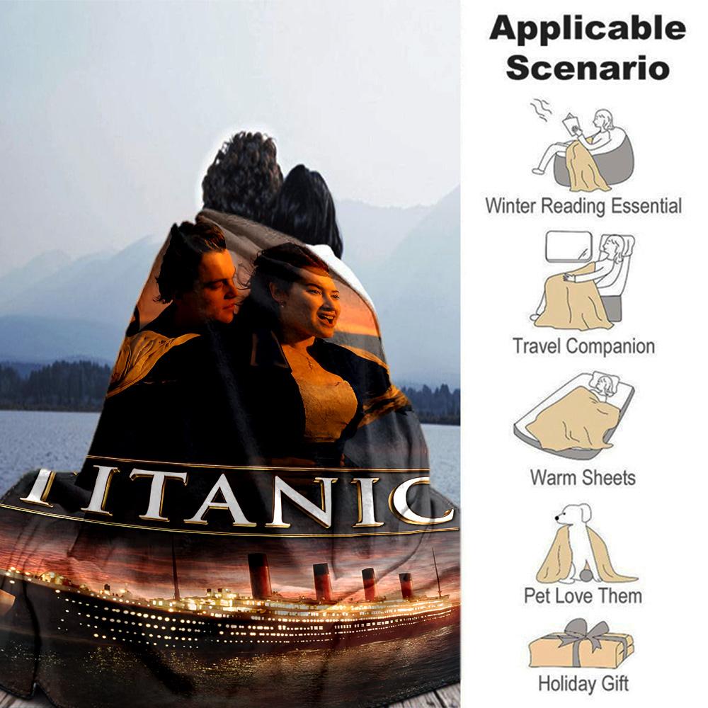 Classic Titanic Movie Poster Flannel Blanket Super Soft Warm Cozy Blanket for Sofa Bed Office Travel All‑Season Home Decor Gift