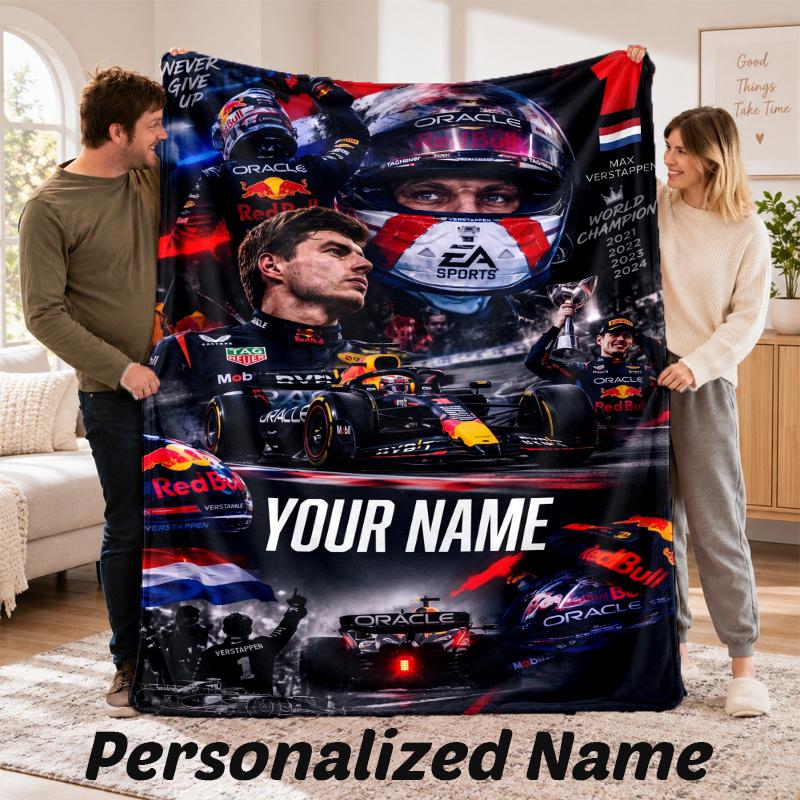 Custom Name Max Verstappen Flannel Throw Blanket Personalized Text Soft Blanket Bed Sofa Gift