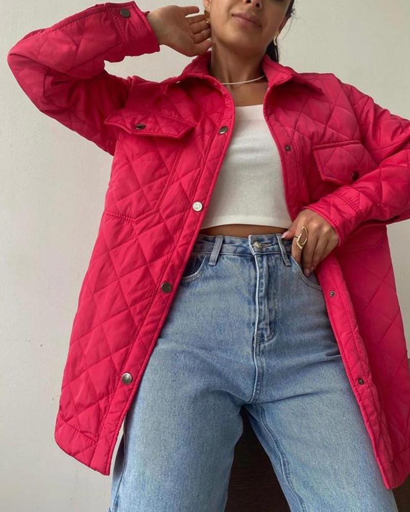 Длинный отрезок пряжки ряд лацкан свободный теплый ромбовидный сетчатый хлопок одежда осень и зима универсальный утолщенный хлопковый пальто