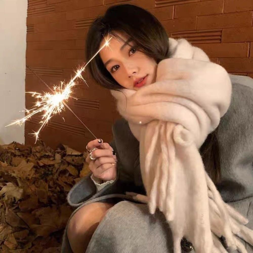 Tassel Wool Scarf Plush Long Shawl Elegant Winter Cashmere Scarves Women/Men