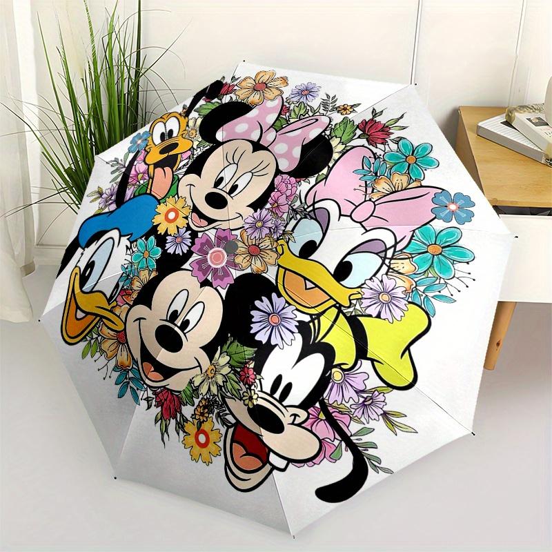 Mickey Mouse Daisy Duck Themed Automatic Opening and Closing Folding Umbrella, Reinforced 8 Ribs, Compact Travel Design, Fashionable Folding