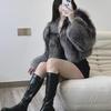 Winter New Niche Imitation Full Leather Fox Fur Fur Fur Fur Coat for Women's Short Style Silver Fox High Waist