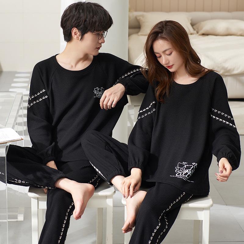 Korean Style Cute Cotton Couple Pajamas - Spring/Autumn Long-Sleeved Set for Men and Women