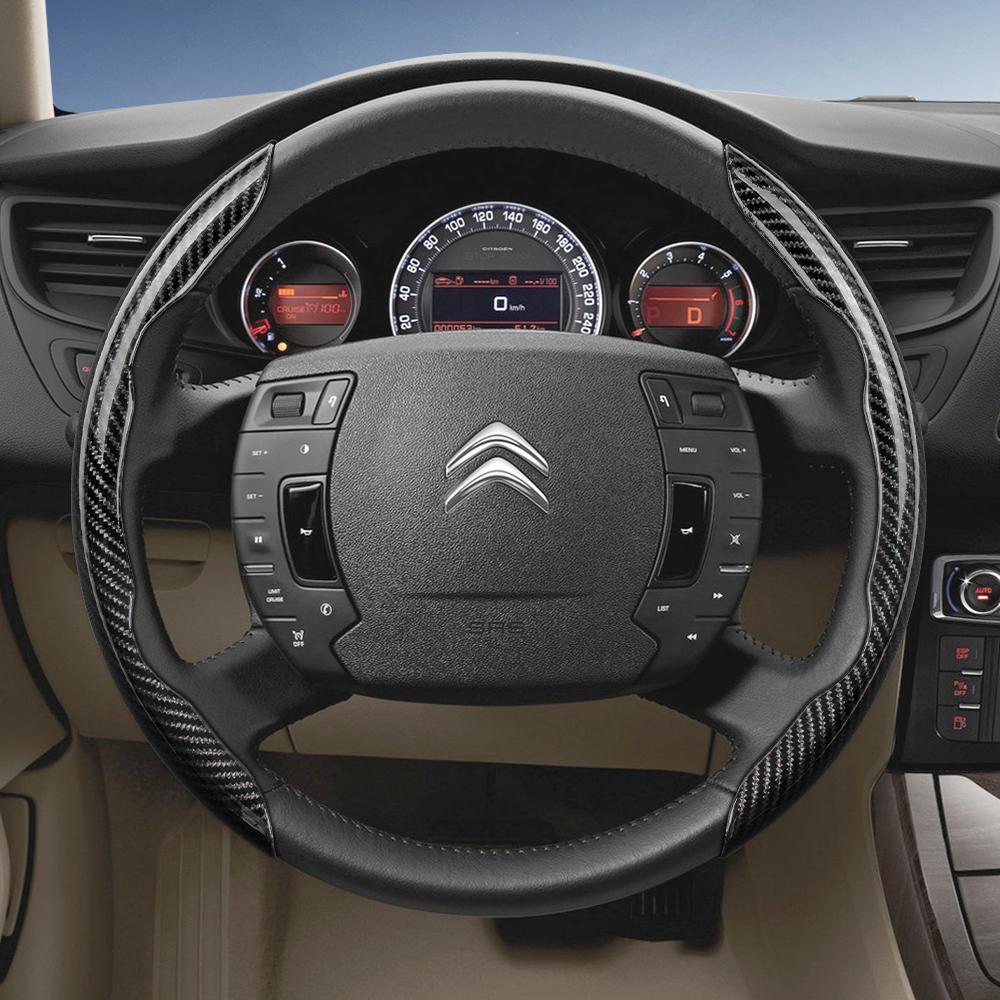 Подходит для Citroen Рулевое колесо с текстурой под карбон, Сегментированный дизайн с быстрой фиксацией, Прочные черные аксессуары для моделей, таких как C3, C