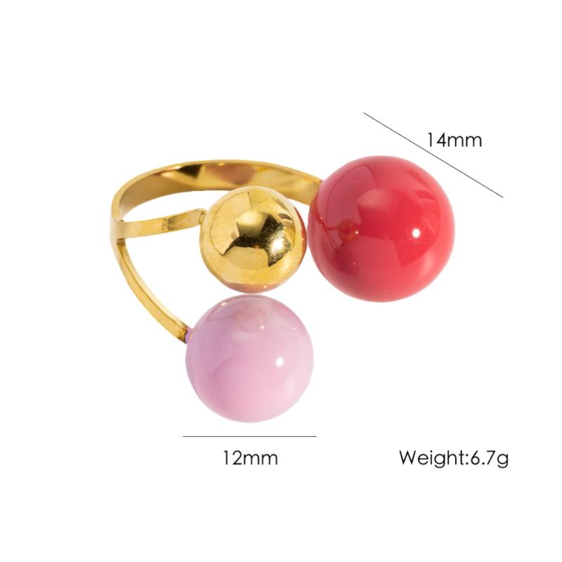 Geometric Spherical Stainless Steel Gold Plated Trendy Open Ring For Women Featuring Three Colorful Enamel Droplet-Shaped Rings