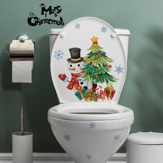 Christmas Snowman Toilet Sticker Fun Xmas Tree Removable Wall Sticker Novelty Home Decoration for Toilet