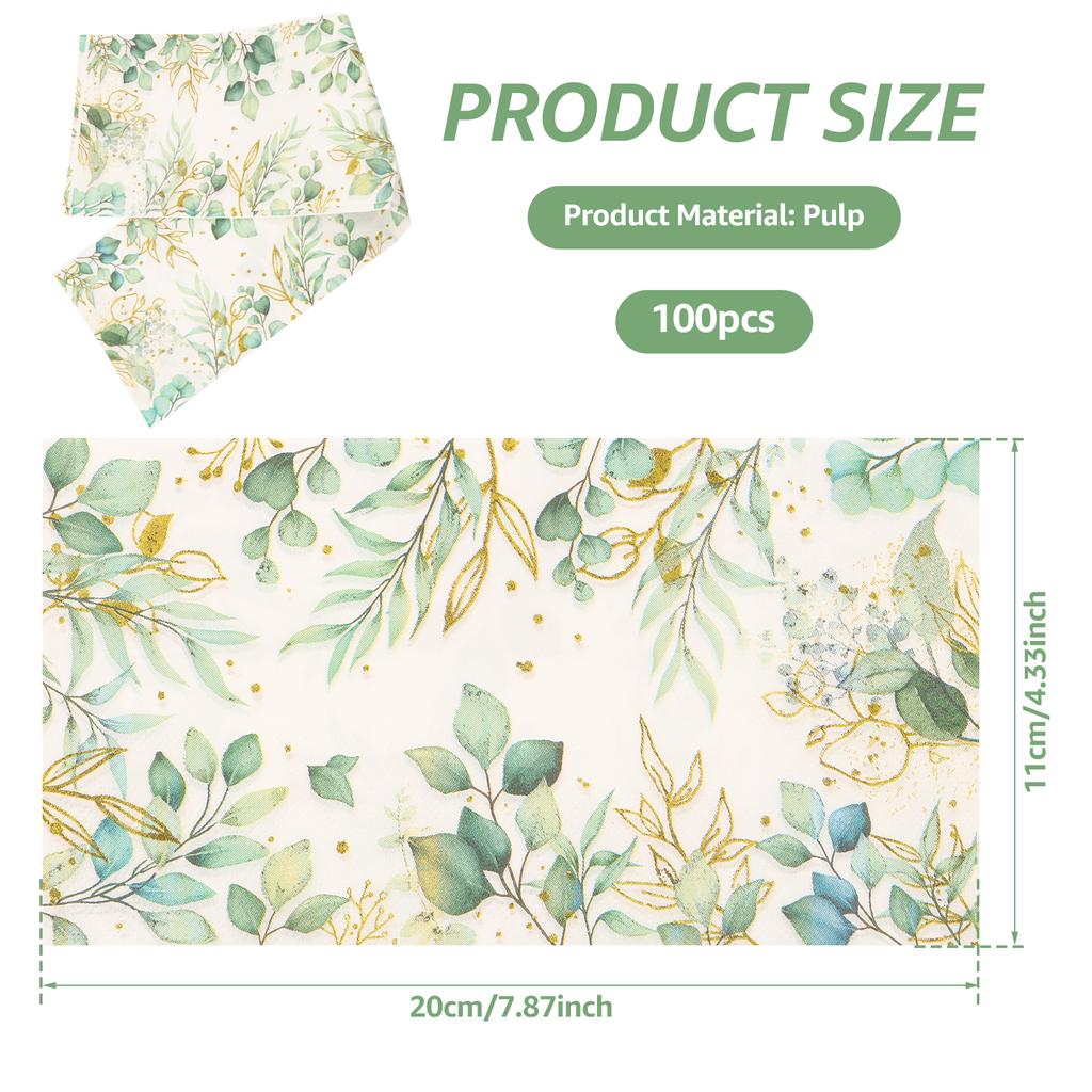 100Pcs Eucalyptus Leaf Printed Paper Napkins Wedding Banquet Party Guest Paper Towel Hotel Western Restaurant Table Decoration