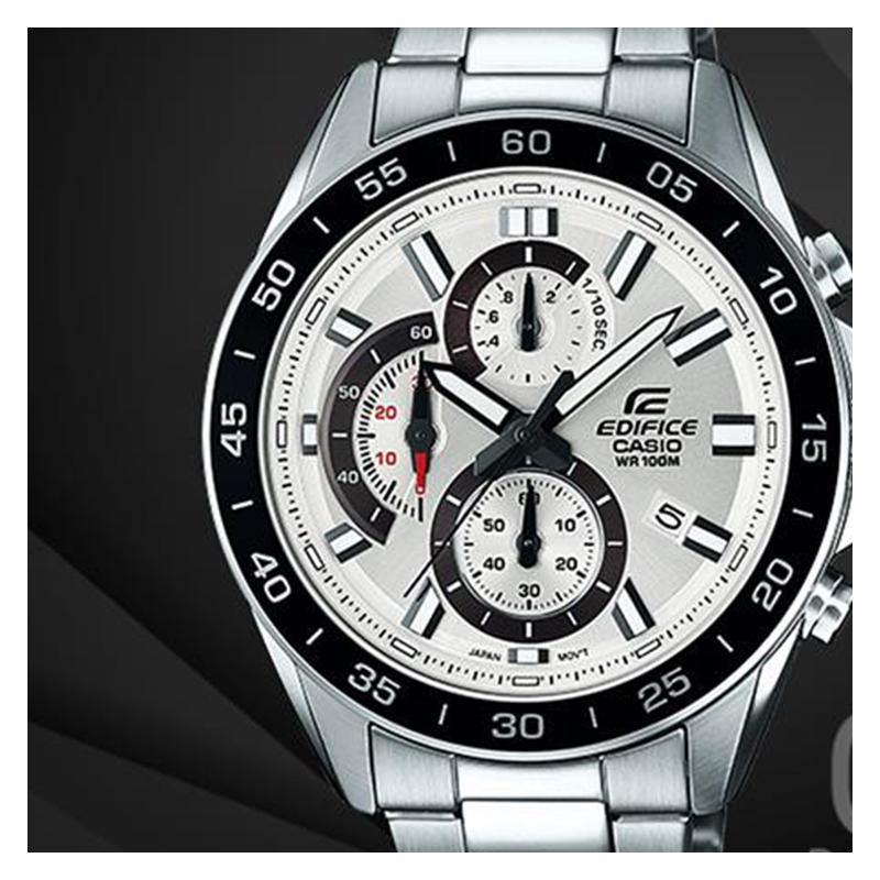 Casio EDIFICE Classic Casual Fashion Quartz Movement Stainless Steel Strap Japanese and Korean Watch Men's Watch Silver Dial EFV-550D-7AV