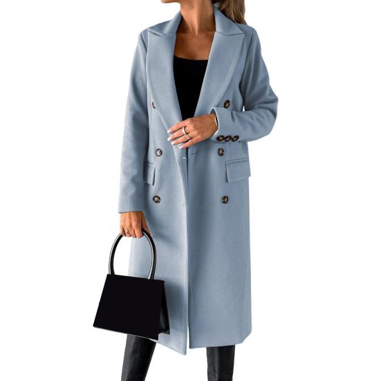 Женский шерстяной жакет с отложным воротником, однотонное двубортное пальто средней длины, термобелье с длинными рукавами, для поездок на работу, свиданий, весна-осень-зима