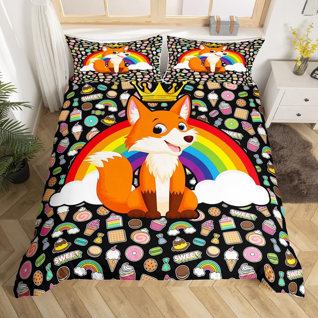 Покрывало для одеяла «Пончик» Десертный комплект пододеяльника Покрывало для стеганого одеяла на тему еды Красочный принт Комплект постельного белья Для детской комнаты мальчика девочки Декор