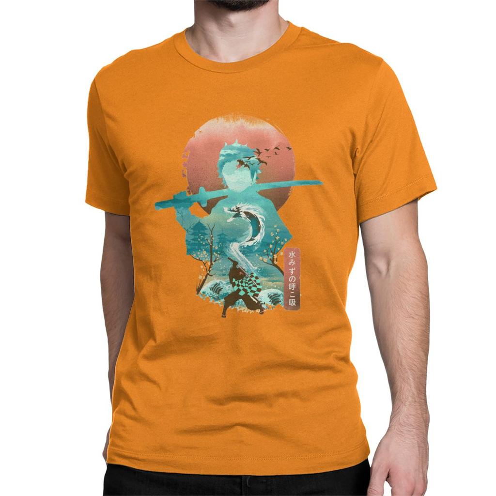 Men T Shirt Ukiyo E Breath Of Water Classic Vintage Pure Cotton Tee Shirt Demon Slayer