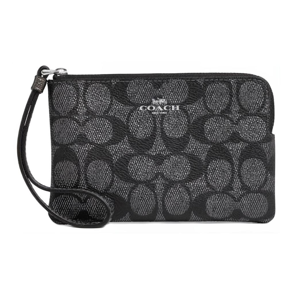 Coach Черный Кошелек-Клатч на Молнии Большого Размера с Ремешком на Запястье из Фирменного Холста для Повседневного Использования