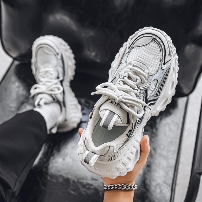 Модная мужская спортивная повседневная обувь 2025 новый стиль летняя сетчатая дышащая нескользящая обувь удобные универсальные кроссовки на толстой подошве