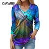 Women's Blouse Autumn and Winter 3d Print Multicolour Pattern Sleeve Long V Neck Section Pullover Top