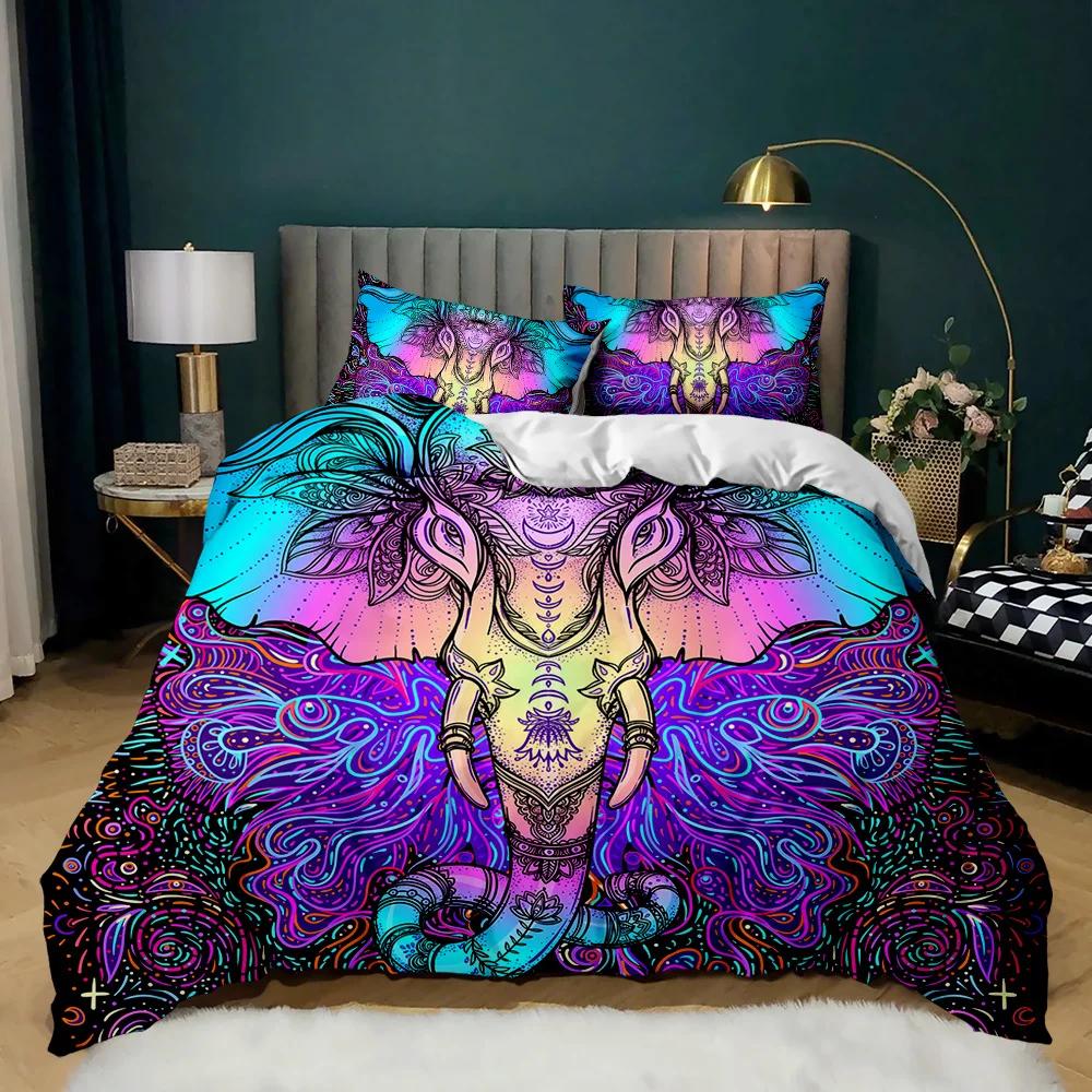 Boho Elephant Duvet Cover Set Bohemian Mandala Elephant Bedding Set Safari Animal Indian Exotic Queen King Polyester Quilt Cover