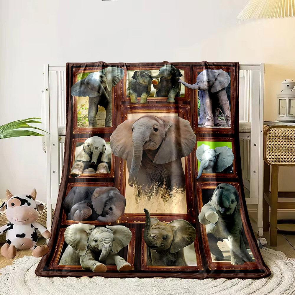 Adorable Baby Elephants Pattern Blanket bedroom Blanket for Livingroom Couch lunch break Soft throw for Friend's festival Gift