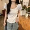 Summer Versatile Large Crew Neck Exposed Clavicle Skinny Slim Design Short Sleeve T-Shirt Women's Top