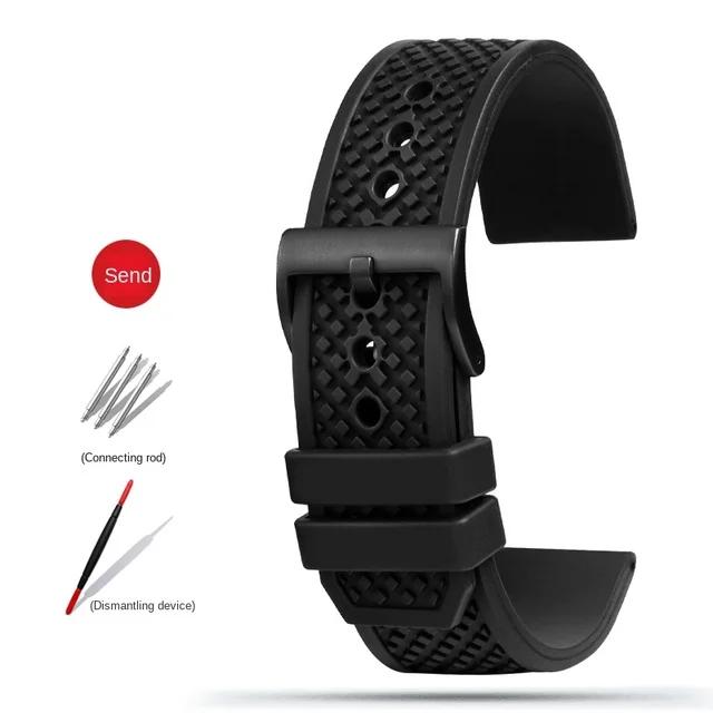 Fluoro Rubber Watch Strap For Citizen Blue Angel AT8020 First Generation Watchband AT8020-54L Waterproof Watch Band Accessories