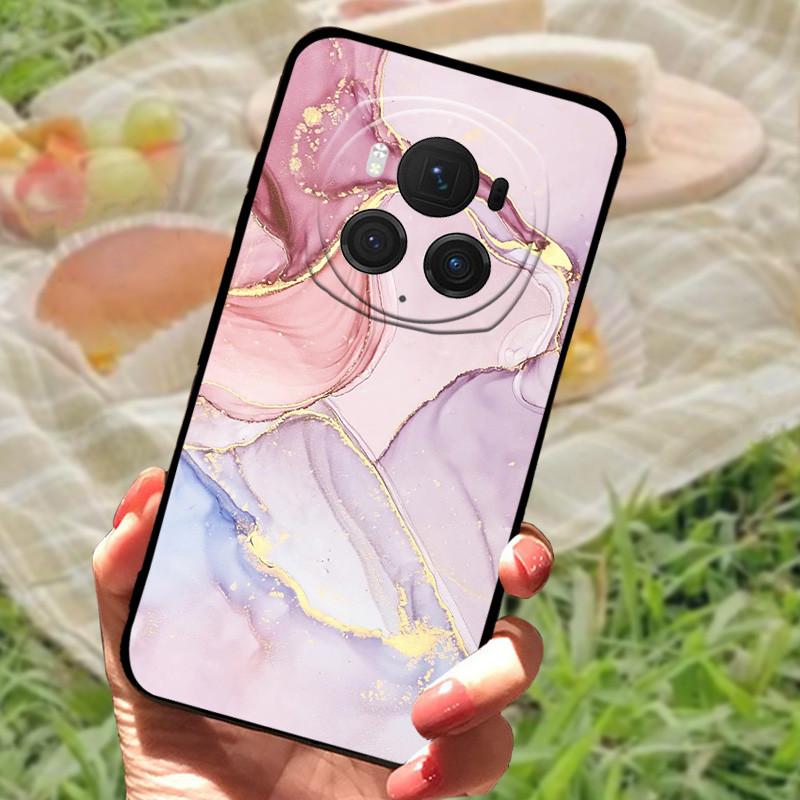 Чехол-бампер для Honor Magic6 Pro, силиконовый, мягкий, с рисунком под мрамор, черный, полный комплект защиты