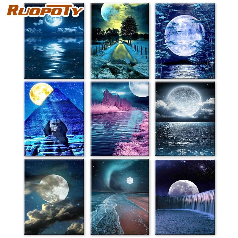 RUOPOTY Paint By Numbers Moon Scenery Unique Gift Home Decoration Picture By Number Sea Acrylic Drawing On Canvas