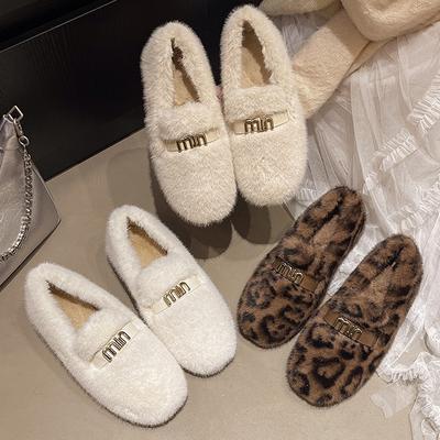 Внутренние увеличивающие рост туфли на плоской подошве, французские пушистые туфли Мэри Джейн из бархата и хлопка, новые для зимы 2025 года, высокого класса, универсальные