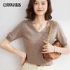 Spring and Autumn Women's T-shirt Knit Shirt V-neck Simple Temperament Slim Top Solid Color Knitted Bottoming Thin