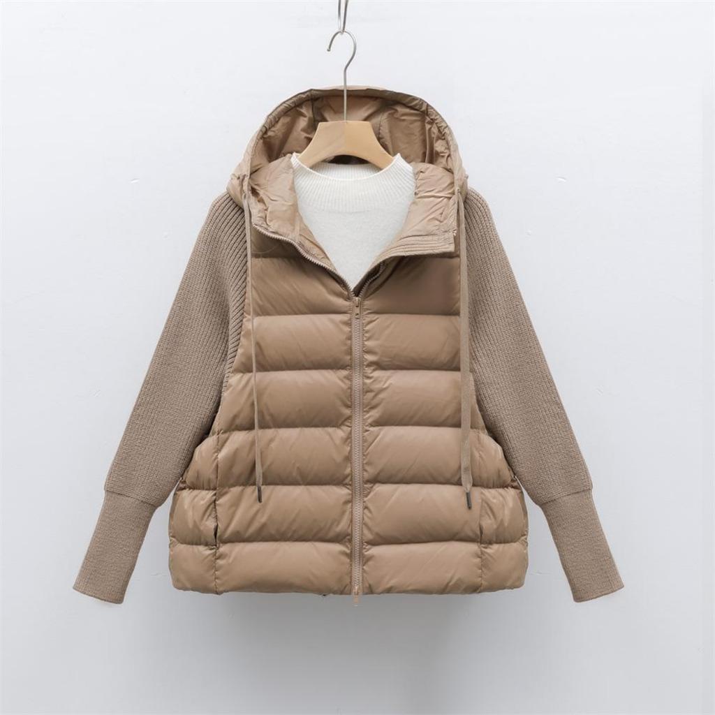 Feather New Women's 90 Fleece Женская одежда Длинные рукава Трикотажные рукава С капюшоном Однотонный пуховик Простое пальто