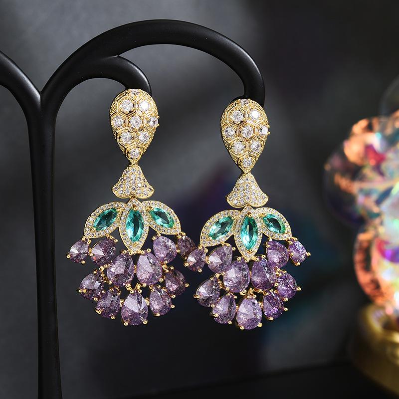 Серьги из серебра 925 пробы с иглами и трендовыми виноградными серьгами для женщин, цветные серьги с цирконием, темпераментные серьги, женские аксессуары для ушей