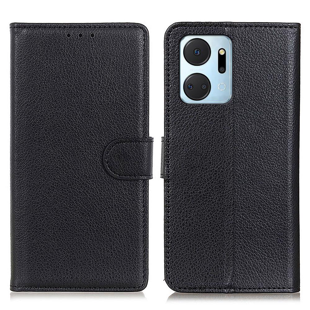 For Honor X7a 5G Drop Protection Phone Case Litchi Texture PU Leather Stand Wallet Anti-scratch Protective Phone Cover