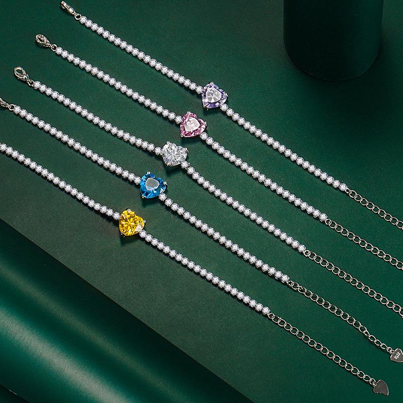 Европейский и американский ретро-браслет в форме сердца с имитацией цветных камней, основной камень 10x10 мм