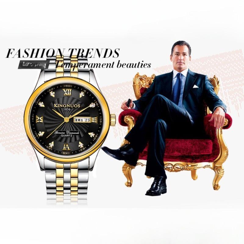 KINGNUOS ультратонкие водонепроницаемые кварцевые мужские часы со стальным ремешком, мужские наручные часы, мужские часы, золотые часы среднего уровня